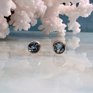 14k Gold Bezel Set Blue Topaz Stud Earrings